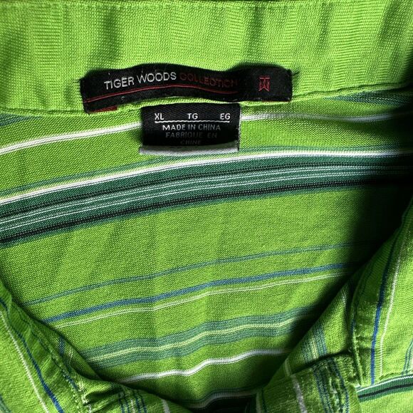 NIKE Tiger Woods collection Dri-fit polo Golf XL Green With Multi Color strips - Picture 2 of 3